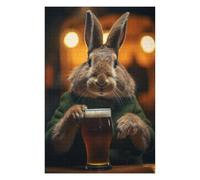 Puzzles pour Adolescents Rabbit Drinking Beer Pint Puzzles pour Adultes, Jeu De Réflexion, Décoration Intérieure, pour Toute La Famille 75x50cm/1000pcs