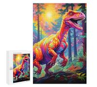 Puzzles pour Adolescents Rainbow Dinosaur in Fantasy Forest Puzzles pour Adultes Jouets Anti-Stress Vacances À La Maison Passer Le Temps Interaction Parent-Enfant 1000 PCS
