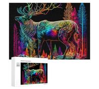 Puzzles pour Adolescents Rainbow Forest Deer Illustration Puzzles pour Adultes Jouets Anti-Stress Vacances À La Maison Passer Le Temps Interaction Parent-Enfant 300 PCS