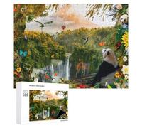 Puzzles pour Adolescents Rainforest Paradise with Pandas and Wildlife Puzzles pour Adultes Jouets Anti-Stress Vacances À La Maison Passer Le Temps Interaction Parent-Enfant 500 PCS