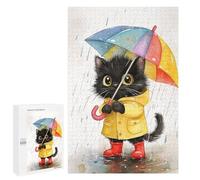 Puzzles pour Adolescents Rainy Day Kitten with Umbrella-2 Puzzle Anti-Stress pour Adolescents Chaque Pièce Est Unique - Idéal comme Cadeau pour Toute La Famille 1000 PCS
