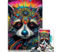 Puzzles pour Adolescents, Raton Laveur Animal psychédélique, Jeu Familial Anti-Stress, défi Difficile, renforce l'amour Entre Les Couples 75x50cm