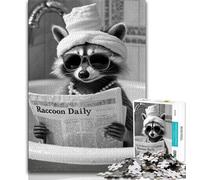 Puzzles pour Adolescents Raton Laveur lisant Un Journal Puzzles pour Adultes 1000 pièces avec Affiche Assortie et Feuille de Questions pour Les 14 Ans et Plus 38x26cm