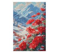 Puzzles pour Adolescents Red Flowers Mountain Landscape Puzzle pour Adultes, Jeu Manuel, Course De Vitesse, Cadeau d'anniversaire, Cadeaux, 1000pcs(75x50cm)