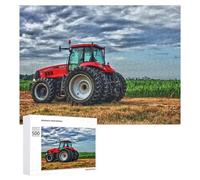 Puzzles pour Adolescents Red Tractor in Field Under Cloudy Sky Puzzles pour Adultes Jouets Anti-Stress Vacances À La Maison Passer Le Temps Interaction Parent-Enfant 500 PCS