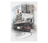 Puzzles pour Adolescents Red Tram in The City Puzzles pour Adolescents, Jouets Anti-Stress, Décoration Murale, Cadeau d'anniversaire, Cadeaux, 75x50cm/1000pcs
