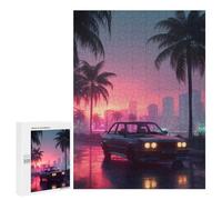 Puzzles pour Adolescents Retro Car on Neon Lit Street Puzzles pour Adultes Jeux Relaxants Qui Améliorent La Mémoire Cadeaux Uniques pour Un Anniversaire Et Noël 500 PCS