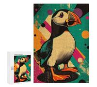 Puzzles pour Adolescents Retro Puffin Illustration Vibrant Puffin Pop Art Puzzles pour Adultes Jeu Manuel Cadeau d'anniversaire Cadeau d'anniversaire, Cadeaux, 300 PCS