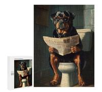 Puzzles pour Adolescents Rottweiler Reading Newspaper on Toilet Puzzle Anti-Stress pour Adolescents Chaque Pièce Est Unique - Idéal comme Cadeau pour Toute La Famille 500 PCS