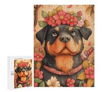 Puzzles pour Adolescents Rottweiler with Flowers Animal Puzzles pour Adolescents - Décoration Murale - Cadeau Unique pour Anniversaire Et Noël