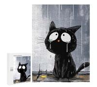 Puzzles pour Adolescents Sad Black Cat in The Rain Puzzle Adulte - Décoration Murale - Découpe De Précision pour Les Gamers 500 PCS
