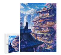 Puzzles pour Adolescents Sakura Anime Cat Japanese Puzzles pour Adultes - Jeu Manuel - Niveau De Difficulté Élevé - Idée Cadeau Originale pour Un Anniversaire 500 PCS