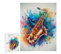 Puzzles pour Adolescents Saxophone Watercolor Art Casse-têtes pour Adolescents - Jeu De Réflexion - Améliore La Mémoire - Cadeaux De Noël Et d'anniversaire