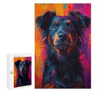 Puzzles pour Adolescents Shepherd Mix Dog Portrait in Abstract Colors Pop Art Style Puzzle Adulte - Décoration Murale - Découpe De Précision pour Les Gamers 1000 PCS