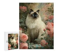 Puzzles pour Adolescents Siam Cat with Roses Puzzle Anti-Stress pour Adolescents Chaque Pièce Est Unique - Idéal comme Cadeau pour Toute La Famille 500 PCS