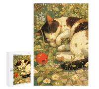 Puzzles pour Adolescents Sleeping Cat in Flowers Puzzles pour Adultes Jeu Manuel Cadeau d'anniversaire Cadeau d'anniversaire, Cadeaux, 1000 PCS