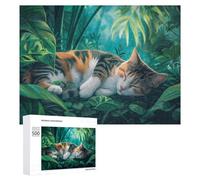 Puzzles pour Adolescents Sleeping Cat in Jungle Puzzles pour Adultes - Jeu Manuel - Niveau De Difficulté Élevé - Idée Cadeau Originale pour Un Anniversaire 500 PCS