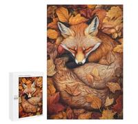 Puzzles pour Adolescents Sleeping Fox in Autumn Leaves Puzzles pour Adolescents - Décoration Murale - Cadeau Unique pour Anniversaire Et Noël