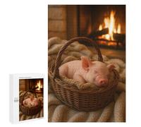 Puzzles pour Adolescents Sleeping Piglet in Basket by Fireplace Puzzles pour Adultes, Jouets Anti-Stress, Difficile, Cadeau d'anniversaire, Cadeaux, 1000 PCS