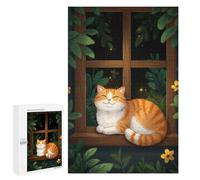 Puzzles pour Adolescents Smiling Cat on Window Sill Puzzles pour Adultes, Jouets Anti-Stress, Difficile, Cadeau d'anniversaire, Cadeaux, 1000 PCS
