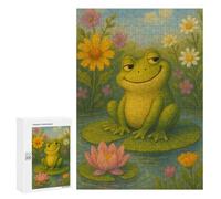 Puzzles pour Adolescents Smiling Frog on Lily Pad Painting Puzzles pour Adultes Jeux Relaxants Qui Améliorent La Mémoire Cadeaux Uniques pour Un Anniversaire Et Noël 300 PCS