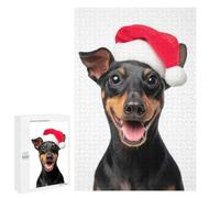 Puzzles pour Adolescents Smiling Miniature Pinscher Dog with Santa Hat Puzzles pour Adolescents - Décoration Murale - Cadeau Unique pour Anniversaire Et Noël