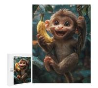 Puzzles pour Adolescents Smiling Monkey with Banana Puzzles pour Adultes, Jouets Anti-Stress, Difficile, Cadeau d'anniversaire, Cadeaux, 500 PCS