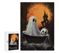Puzzles pour Adolescents Spooky Halloween Ghost and Pumpkin Illustration Jeu De Puzzle Familial pour Adultes, Amusant Et Humoristique, Activités À Faire À La Maison, 300 PCS