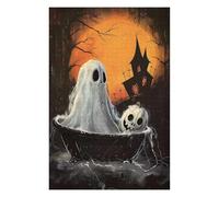 Puzzles pour Adolescents Spooky Halloween Ghost and Pumpkin Illustration Puzzles pour Adultes, Jeux Familiaux, Décoration Murale, Idées Cadeaux pour Toute La Famille 75x50cm/1000pcs