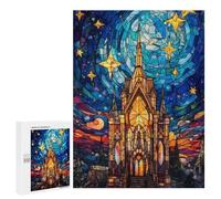 Puzzles pour Adolescents Stained Glass Castle Night Sky Puzzle Anti-Stress pour Adolescents Chaque Pièce Est Unique - Idéal comme Cadeau pour Toute La Famille 500 PCS