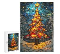 Puzzles pour Adolescents Stained Glass Christmas Tree Puzzles pour Adultes, Jouets Anti-Stress, Difficile, Cadeau d'anniversaire, Cadeaux, 1000 PCS