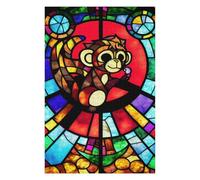 Puzzles pour Adolescents Stained Glass Monkey Art Puzzles pour Adultes Jeux Amusants pour S'amuser en Famille Interaction Parent-Enfant 75x50cm/1000pcs