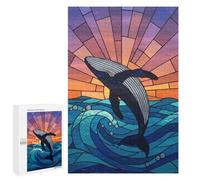 Puzzles pour Adolescents Stained Glass Whale Leaping from Ocean Puzzle Adulte - Décoration Murale - Découpe De Précision pour Les Gamers 1000 PCS