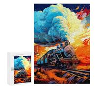 Puzzles pour Adolescents Steam Train Landscape Digital Art Puzzle pour Adultes, Décoration Murale, Œuvre d'art, Cadeau d'anniversaire, Cadeaux, 300 PCS