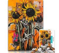 Puzzles pour Adolescents Style Basquiat, tête de Mort Tournesol, Puzzles pour Adultes, 1 000 pièces, Jeu Difficile et Stimulant, Jeu Familial, Cadeaux du Père Noël Secret, 26x38cm