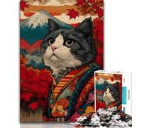Puzzles pour Adolescents Style Japonais Chat Puzzles pour Adultes 1 000 pièces Difficile avec Affiche et fiche de Questions-réponses pour Les 14 Ans et Plus 26x38cm
