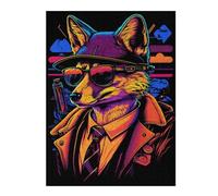 Puzzles pour Adolescents Stylish Fox in Hat and Sunglasses Jeu De Puzzle Casse-tête Décoration Murale Cadeaux Uniques d'anniversaire Et De Noël 52x38cm/1000pcs