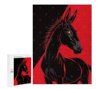 Puzzles pour Adolescents Stylized Black Donkey with Red Background Puzzles pour Adolescents - Décoration Murale - Cadeau Unique pour Anniversaire Et Noël