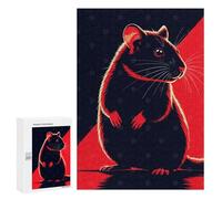 Puzzles pour Adolescents Stylized Rat Illustration in Red and Black Puzzles pour Adultes Jeu Manuel Cadeau d'anniversaire Cadeau d'anniversaire, Cadeaux, 300 PCS