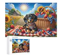 Puzzles pour Adolescents Summer Picnic with Dachshund Puzzles pour Adultes Jouets Anti-Stress Vacances À La Maison Passer Le Temps Interaction Parent-Enfant 1000 PCS