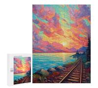 Puzzles pour Adolescents Sunset Train Tracks Painting Casse-tête pour Adolescents : Analyse Et Logique, Difficile Et Stimulant, Idéal comme Cadeau 500 PCS