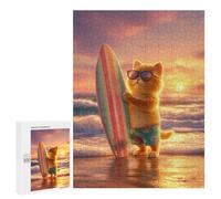 Puzzles pour Adolescents Surfing Cat at Sunset Puzzle Anti-Stress pour Adolescents Chaque Pièce Est Unique - Idéal comme Cadeau pour Toute La Famille 500 PCS