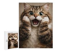 Puzzles pour Adolescents Surprised Fluffy Tabby Cat Portrait Puzzle pour Adultes, Décoration Murale, Œuvre d'art, Cadeau d'anniversaire, Cadeaux, 500 PCS