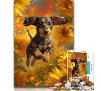 Puzzles pour Adolescents Teckel Courant Parmi Les tournesols Puzzles pour Adultes 1000 pièces, pour est idéal comme Cadeau pour Toute la Famille pour et 14 Ans 50x75cm