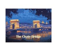 Puzzles pour Adolescents The Chain Bridge Budapest Illustration Puzzle pour Adultes - Jeu Manuel - Découpe De Précision - Idéal pour Un Anniversaire Ou Noël 1000pcs(52x38cm)