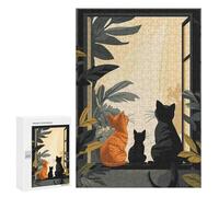 Puzzles pour Adolescents Three Cats Looking Out Window Puzzles pour Adultes, Jouets Anti-Stress, Difficile, Cadeau d'anniversaire, Cadeaux, 300 PCS