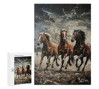 Puzzles pour Adolescents Three Horses Running Painting Puzzles pour Adultes, Jouets Anti-Stress, Difficile, Cadeau d'anniversaire, Cadeaux, 300 PCS