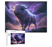 Puzzles pour Adolescents Thundering Bull Epic Lightning Storm Puzzles pour Adultes - Jeu Manuel - Niveau De Difficulté Élevé - Idée Cadeau Originale pour Un Anniversaire 500 PCS