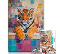 Puzzles pour Adolescents Tigre dans la Salle de Bain, Aidez Le Cerveau à exercer des Jouets addictifs pour cultiver la Patience Décoration Parfaite (75x50cm)