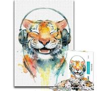 Puzzles pour Adolescents Tigre Portant Un Casque Puzzles pour Adolescents Jouets éducatifs Jeux Anti-Stress Décoration Murale 26x38cm